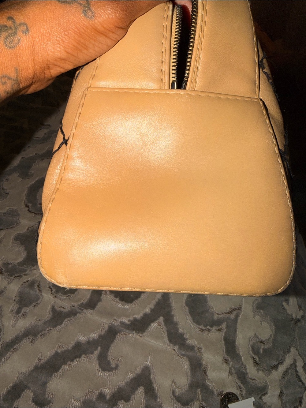 Authentic CHANEL Beige Quilted Leather Satchel with Black Stitching - Picture 4 of 4